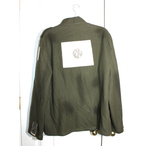 X-ray Mens Green Wool Blend Distressed Military Jacket w/ Patches sz M - Picture 2 of 4